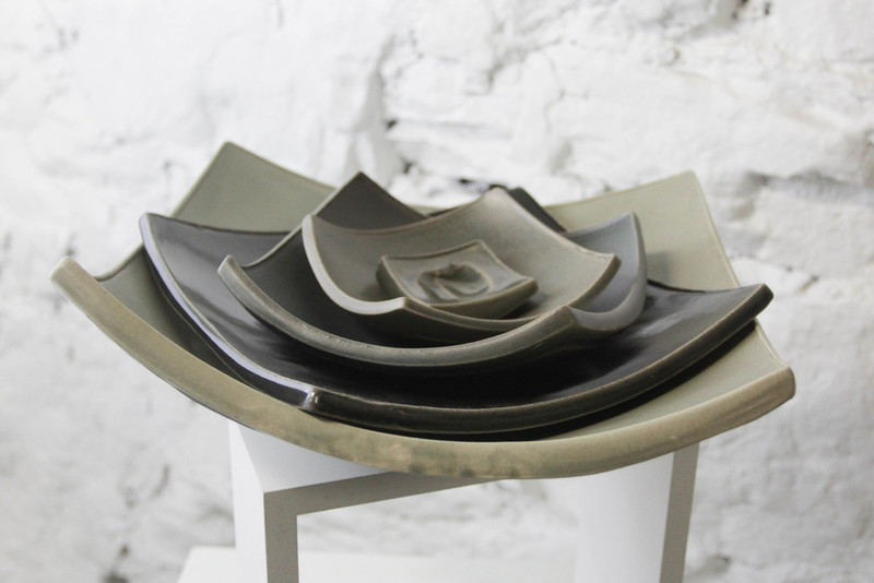Darren Emenau MNO Saint John New Brunswick Canada Handworks Gallery Canadian Japonesque Pottery 5 Piece Square Serving Plates