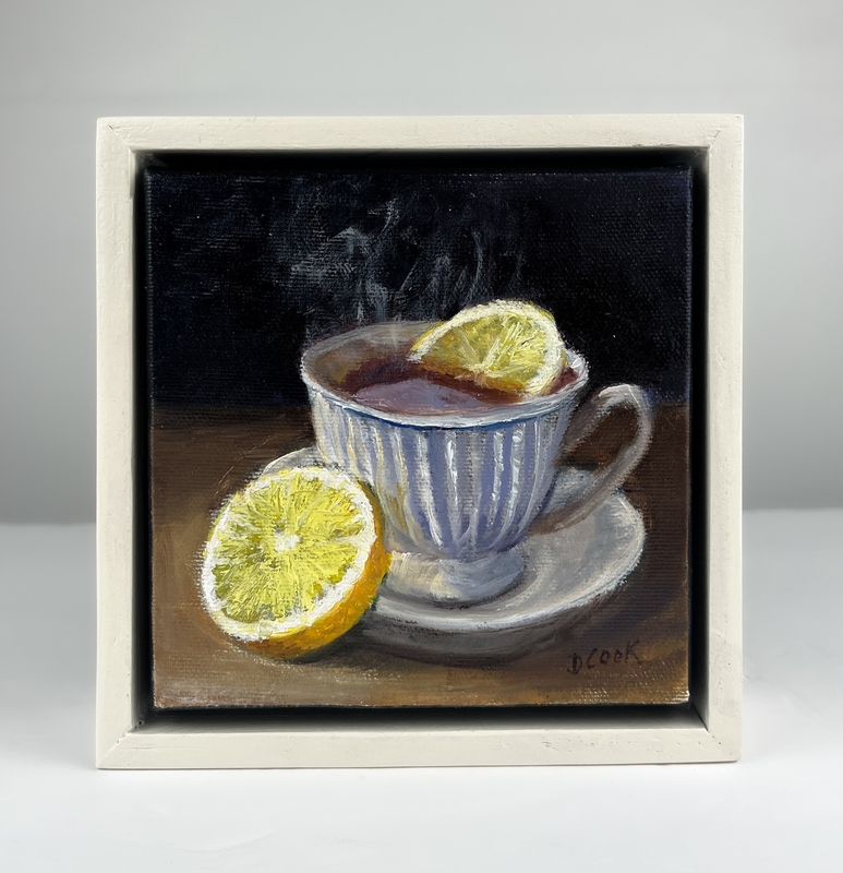 "Lemon Tea" Still Life Oil on Canvas 5x5x1.5"