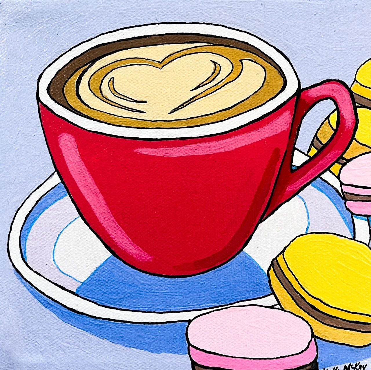Holly McKay Saint John New Brunswick Canada Handworks Canadian Acrylic Painting Love and Latte Coffee Cup Heart Macarons