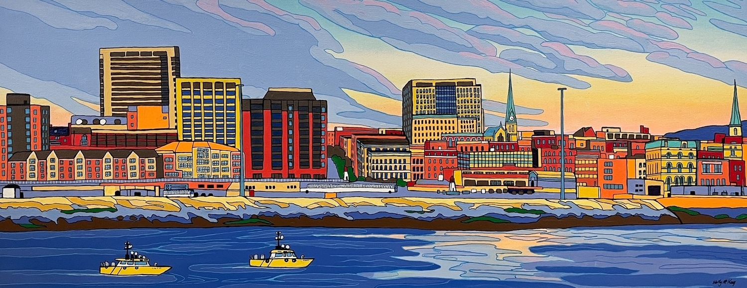 Holly McKay New Brunswick Canada Handworks Canadian Acrylic Painting Saint John City Skyline Cityscape Uptown Waterfront