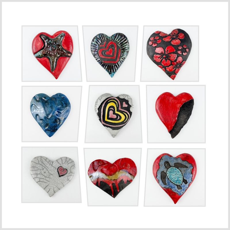 Raku Pottery Wall Hanging Hearts