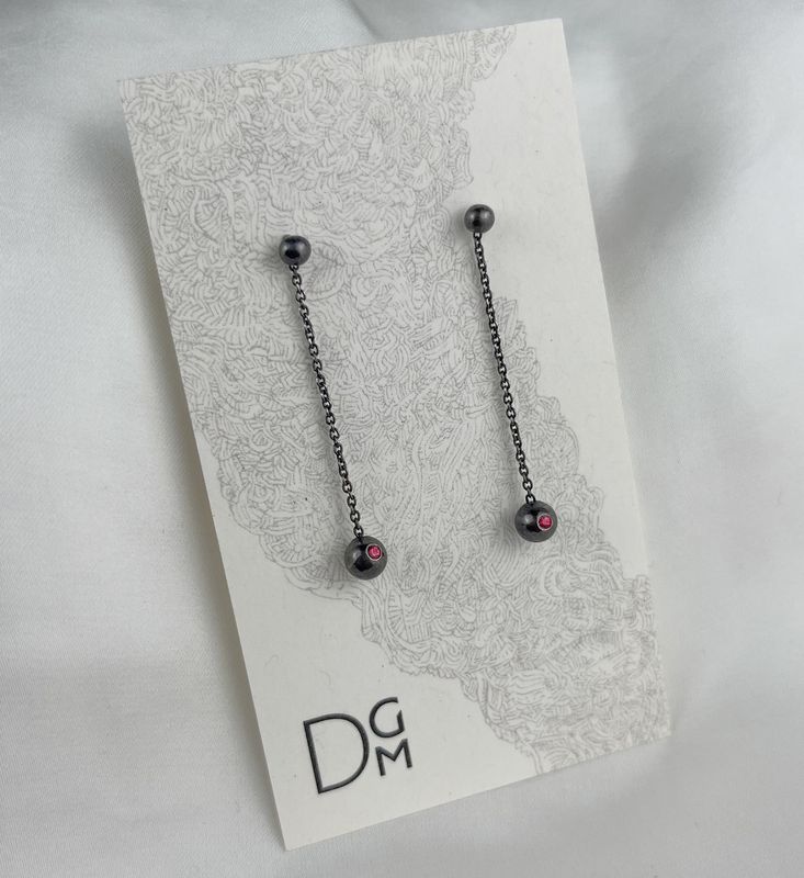 Dimitri Gagnon Morris Saint John New Brunswick Canada Canadian Jewelry Handworks Red Spinal Oxidized Silver Hanging Stud