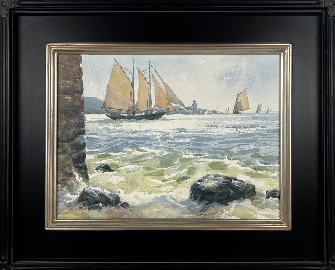 Poppy Balser Saint John New Brunswick Canada Handworks Canadian Painter Watercolor Seascape Painting Frame Boat Sail Schooner