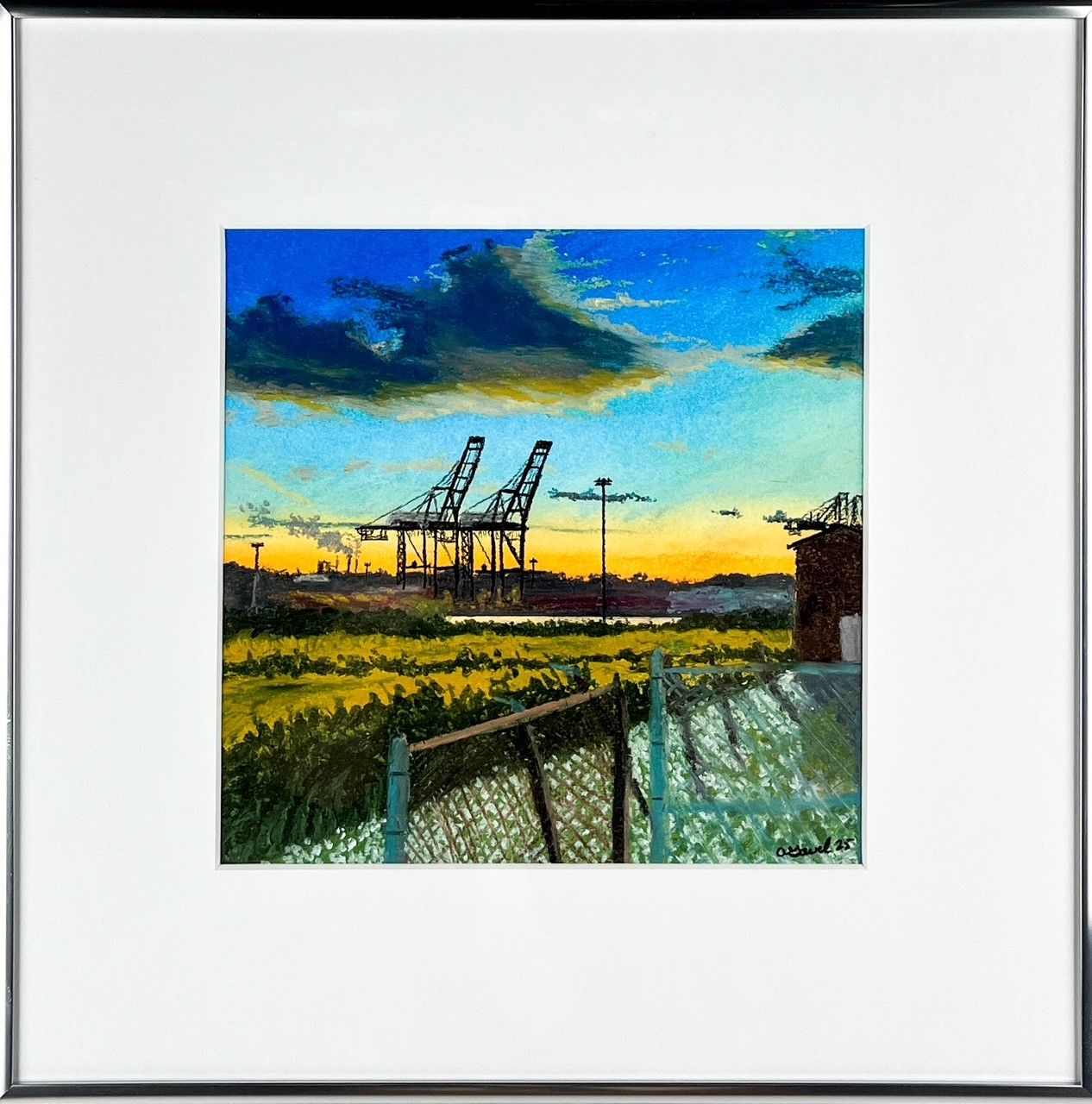 &quot;Old Fence&quot; 8x8&quot; Oil Pastel Framed 13.5x13.5&quot;