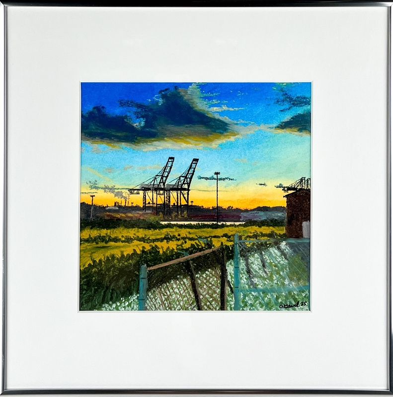&quot;Old Fence&quot; 8x8&quot; Oil Pastel Framed 13.5x13.5&quot;