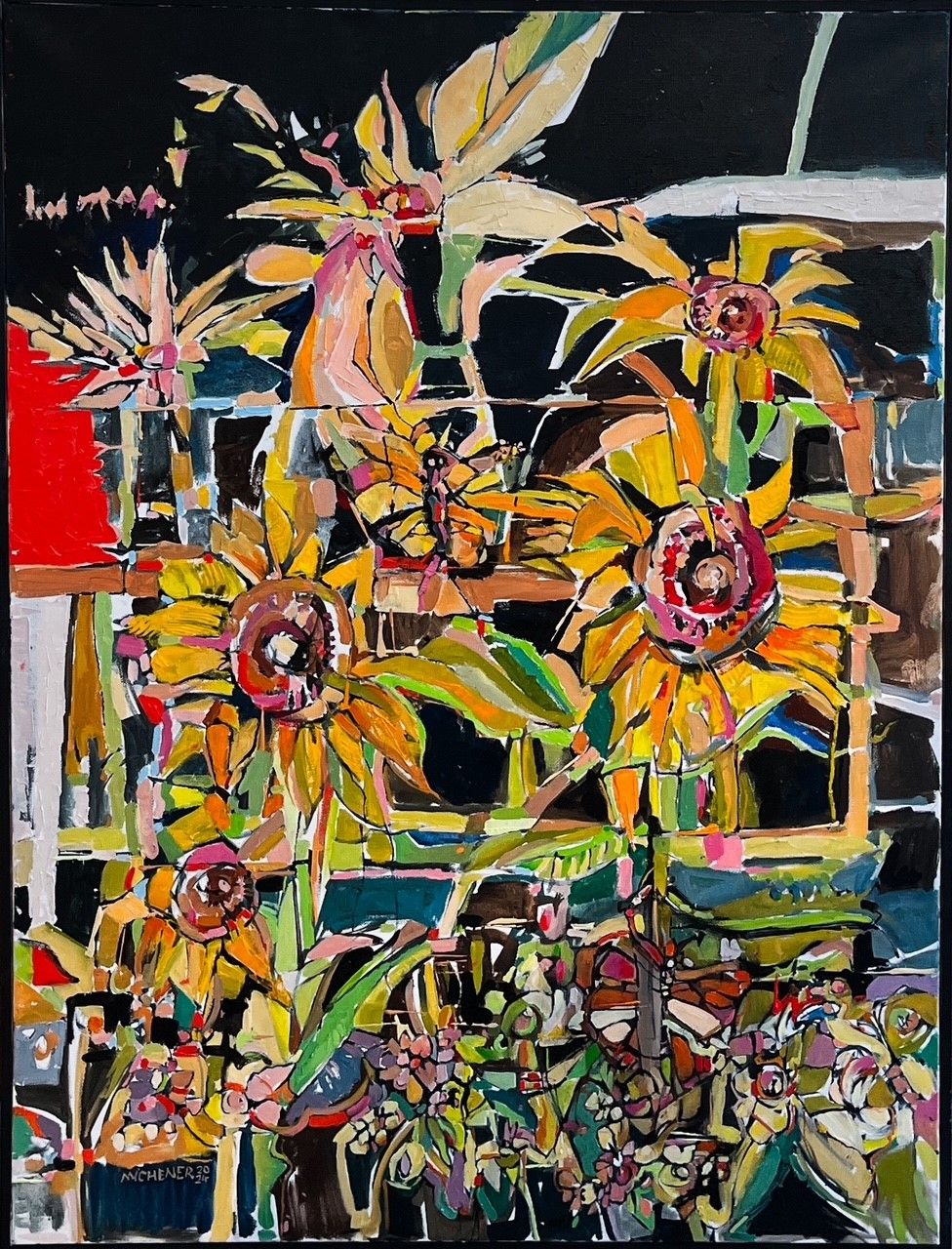 Ted Michener Saint John New Brunswick Canada Handworks Canadian Painting, Oil, &quot;Wild Flowers&quot; Framed