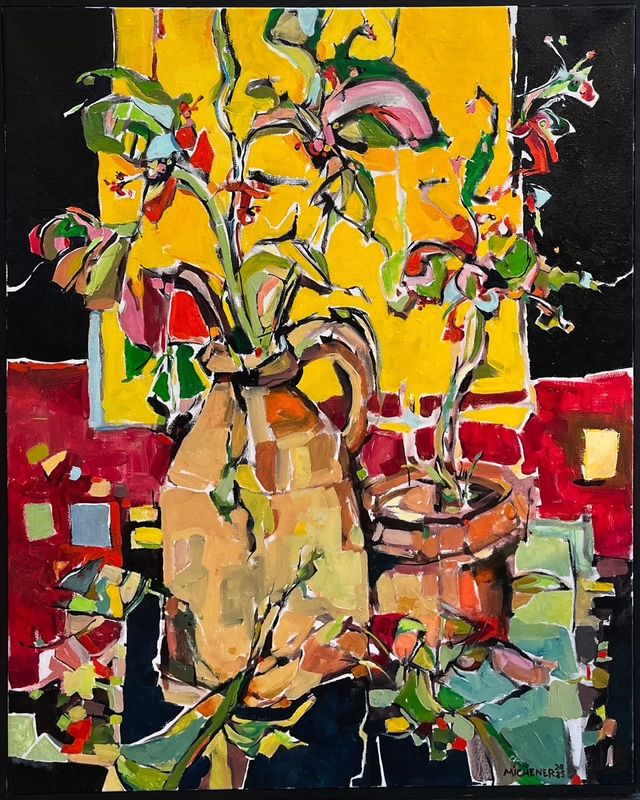 Ted Michener Saint John New Brunswick Canada Handworks Canadian Painting, Oil, &quot;From the Garden&quot;  Flowers &amp; Vase Framed