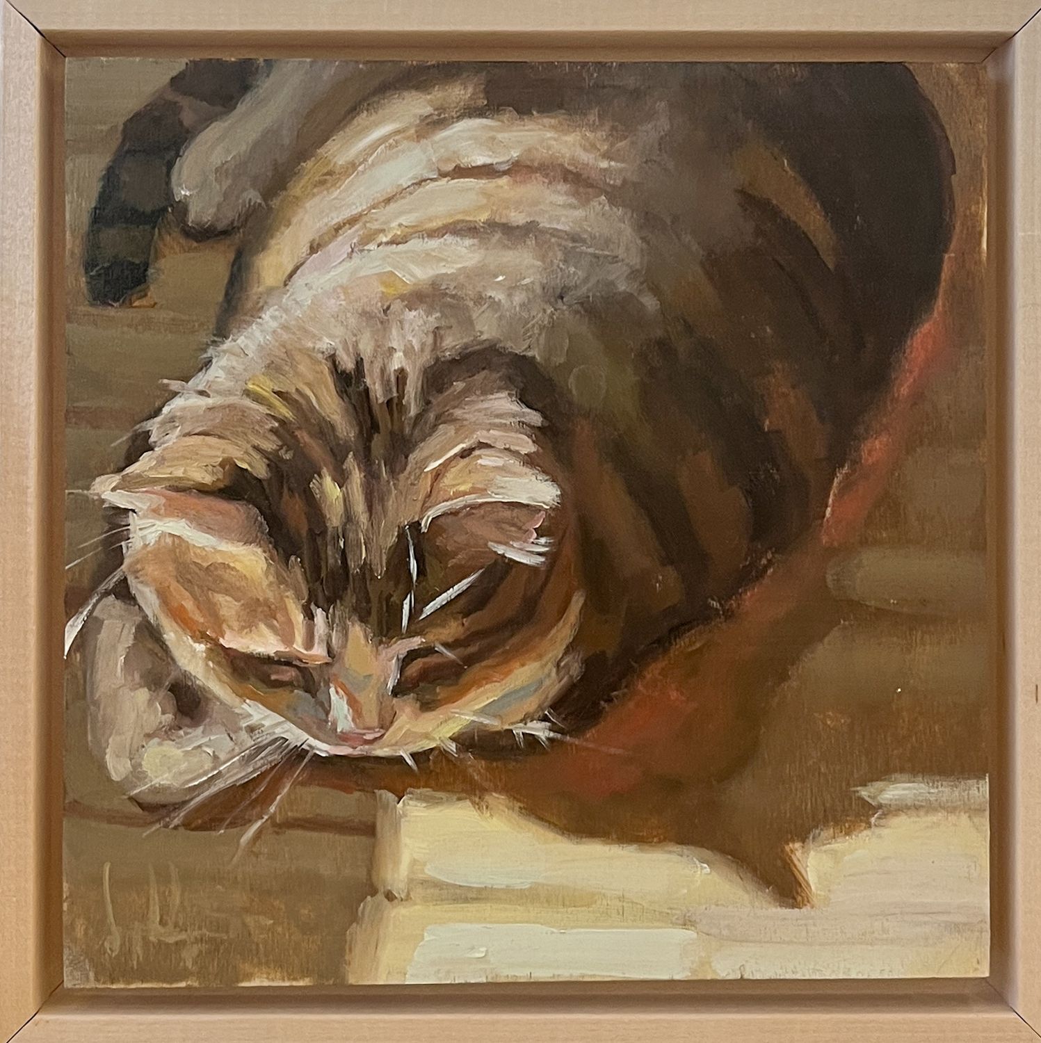 &quot;Cat in Spring Sun&quot; 8x8&quot; Oil Framed 9.25x9.25&quot;