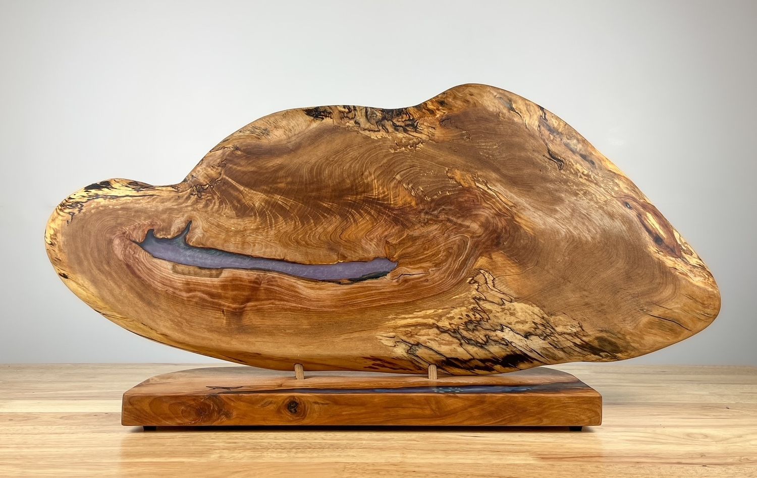 Sugar Maple Sculpture with Blue Epoxy 16x30&quot;