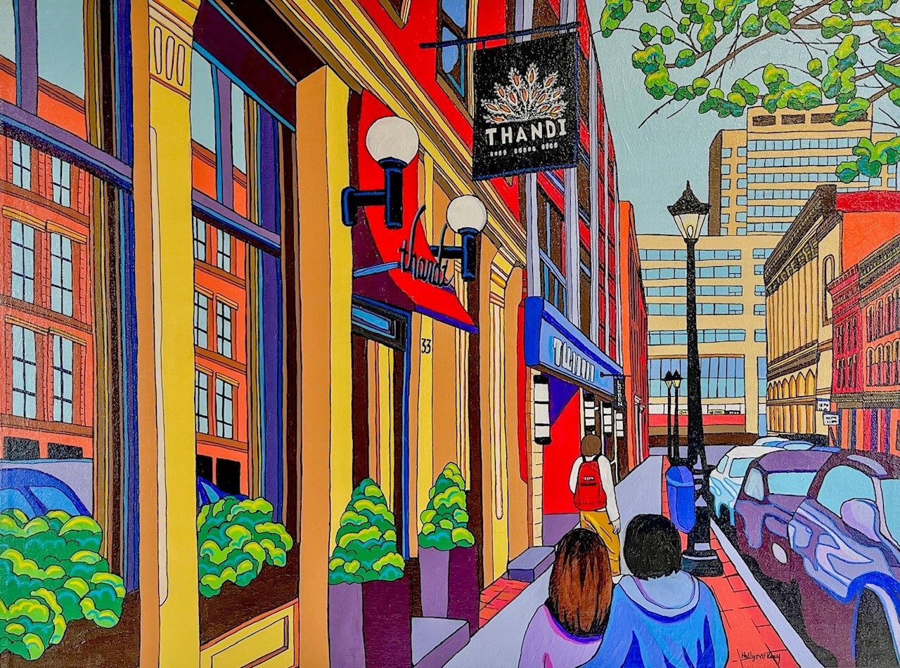 Holly McKay Saint John New Brunswick Canada Handworks Gallery Acrylic Canadian Painting Thandi&#39;s Restaurant Cityscape Uptown