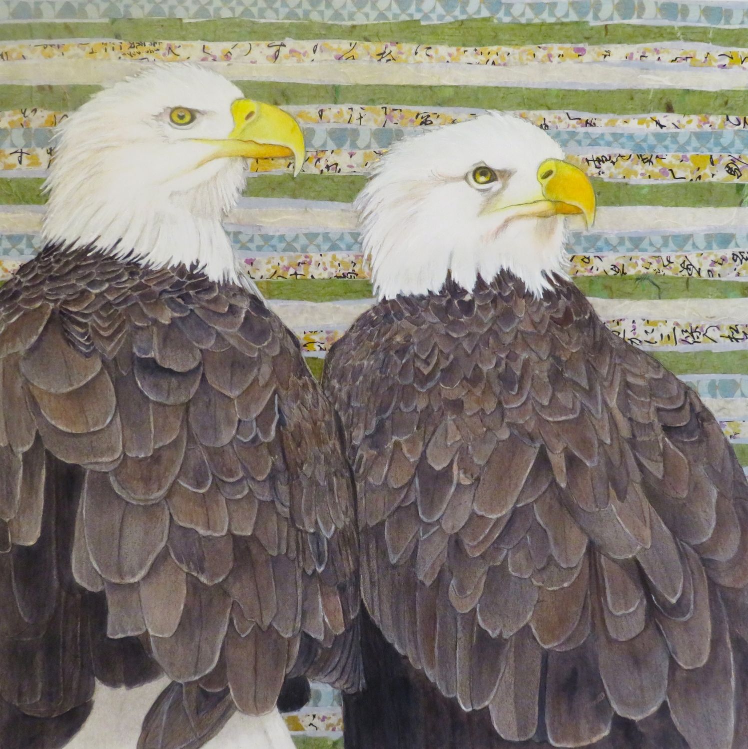&quot;A Pair of Eagles&quot; 16x16&quot; Mixed Media on Wooden Canvas