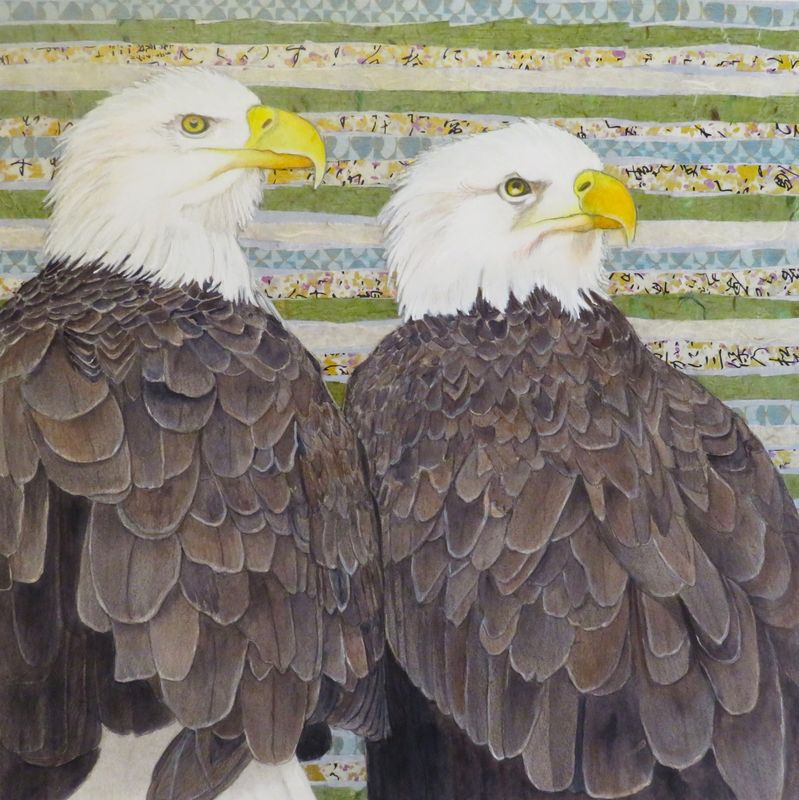 "A Pair of Eagles" 16x16" Mixed Media on Wooden Canvas