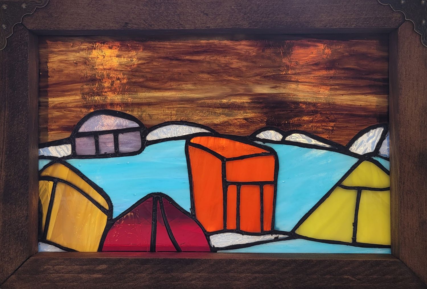 Denis Eve Canadian Stained Glass Artist Saint John New Brunswick Handworks Gallery Framed Ice Fishing Winter Landscapes 