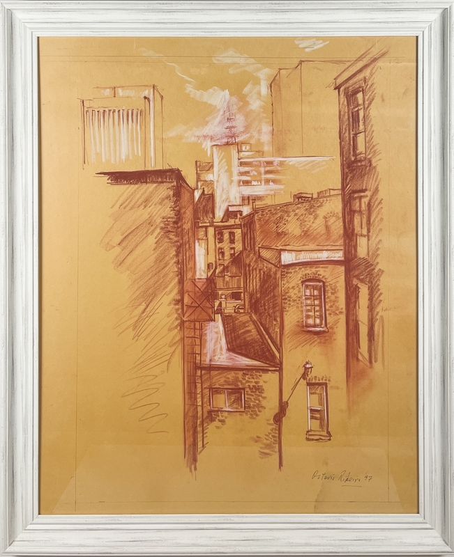 &quot;Studio View, Saint John&quot; 28x34&quot; Framed Conté on Paper
