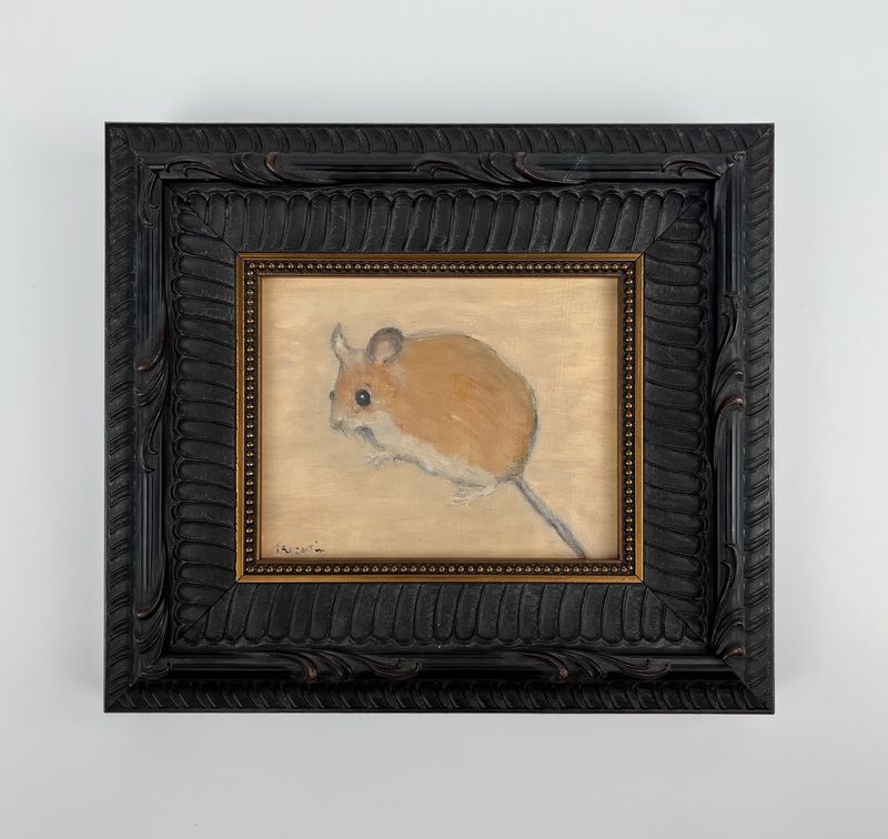 "Mouse" 4x5" Oil on Board Framed 7.5x8.5"