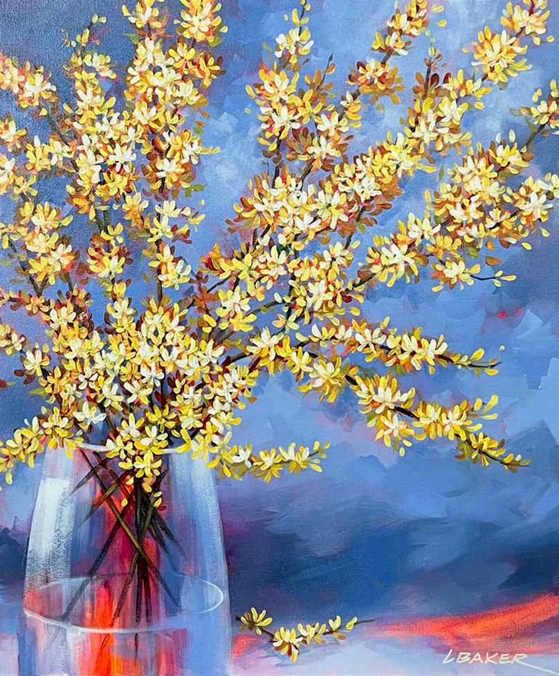 Louise Baker Forsythia Painting Canadian Artist