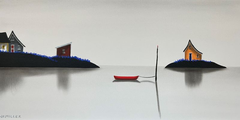 Natasha Miller Saint John New Brunswick Canada Handworks Acrylic &amp; Charcoal Painting Landscape Cabin Canoe Boat Islands
