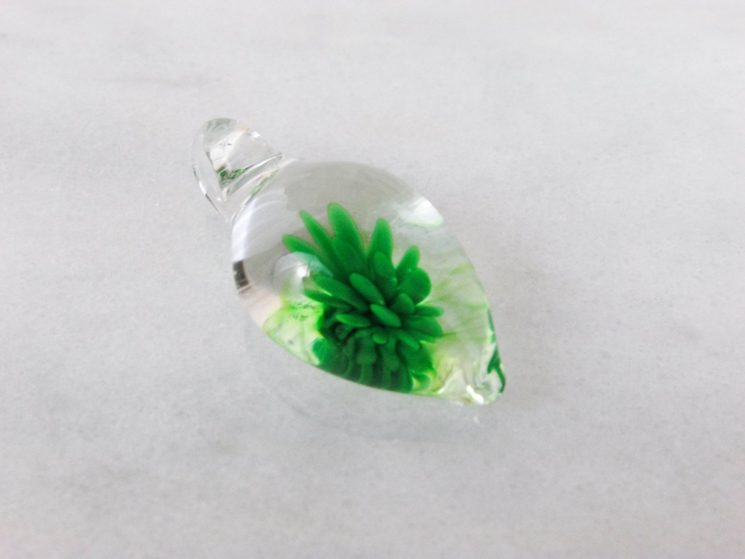 Small Implosion pendant & sterling silver chain, clear and green