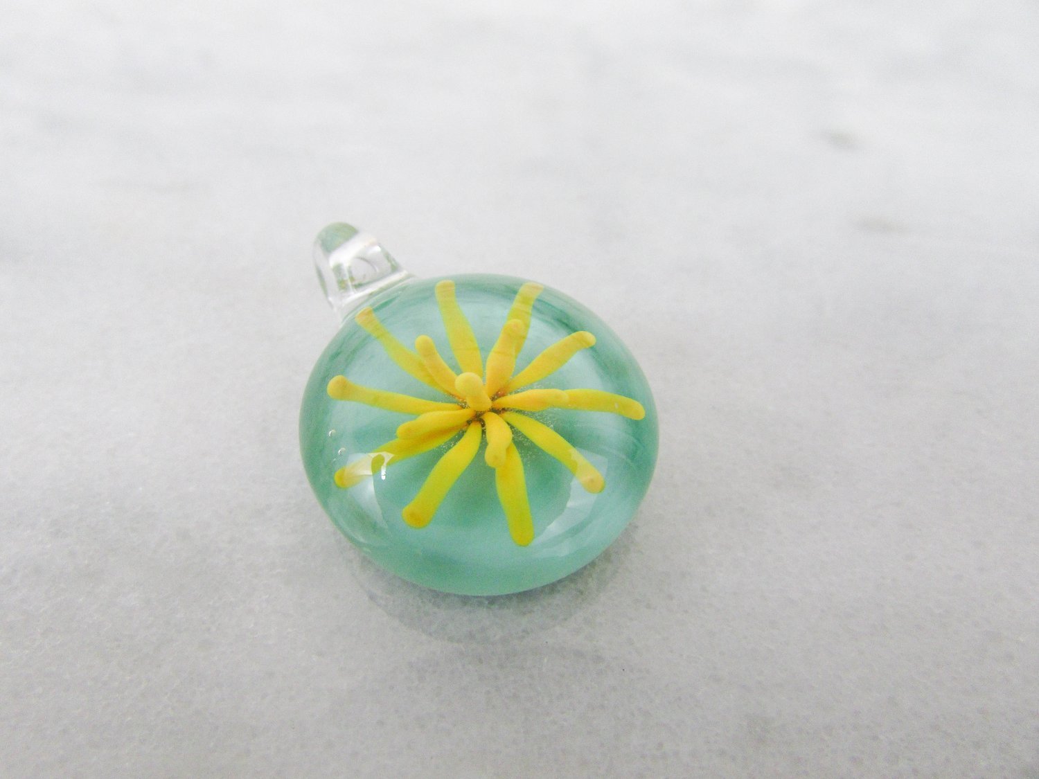 Medium Implosion pendant &amp; sterling silver chain, mint and yellow