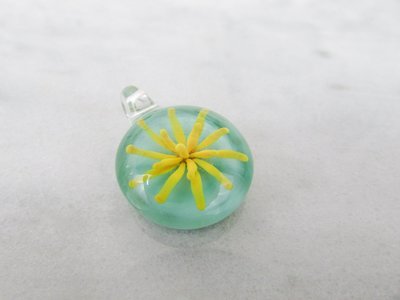 Medium Implosion pendant & sterling silver chain, mint and yellow