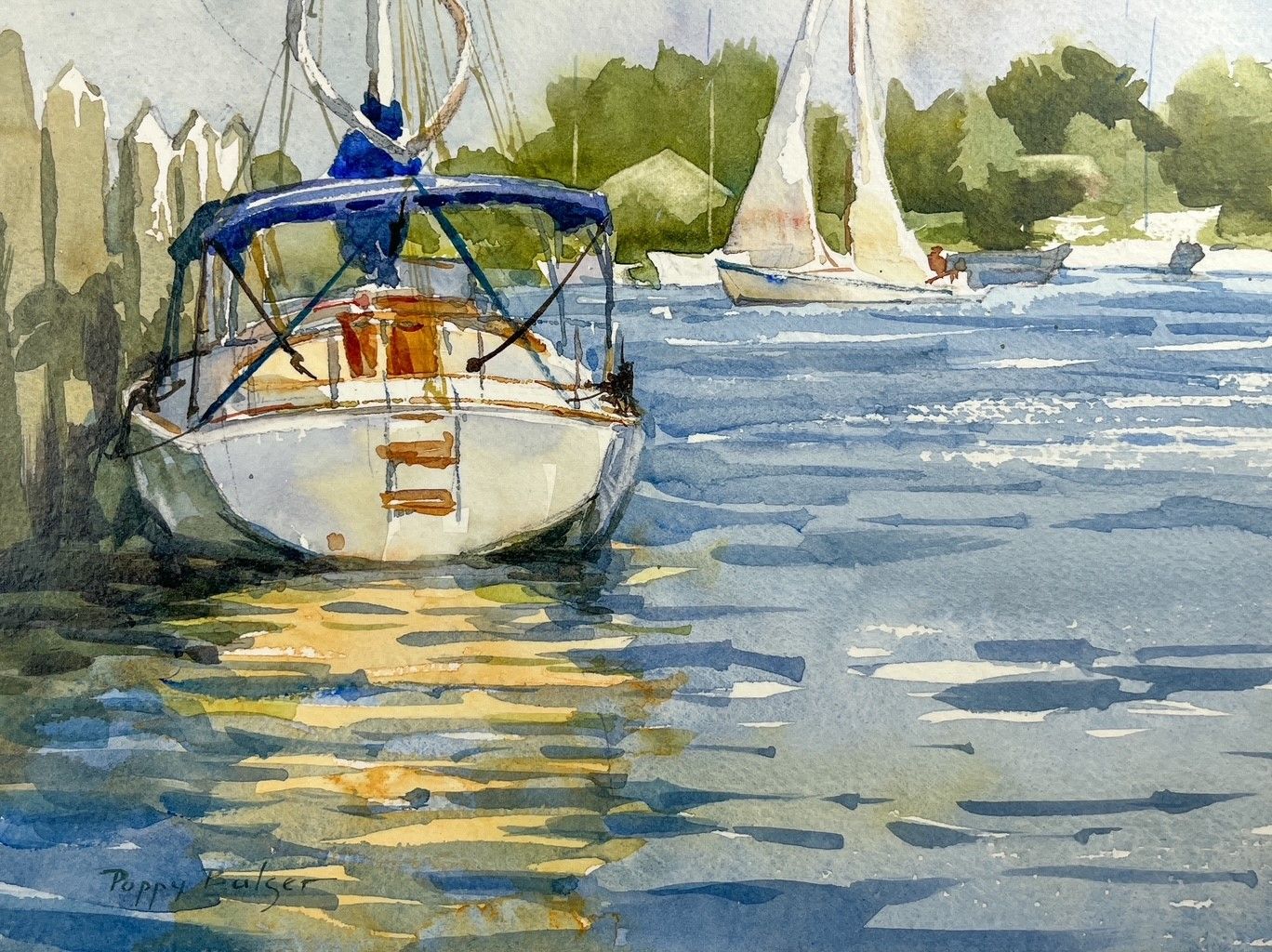 Poppy Balser Saint John New Brunswick Canada Handworks Canadian Painting Watercolor Landscape Seascape River Boat Sailboat