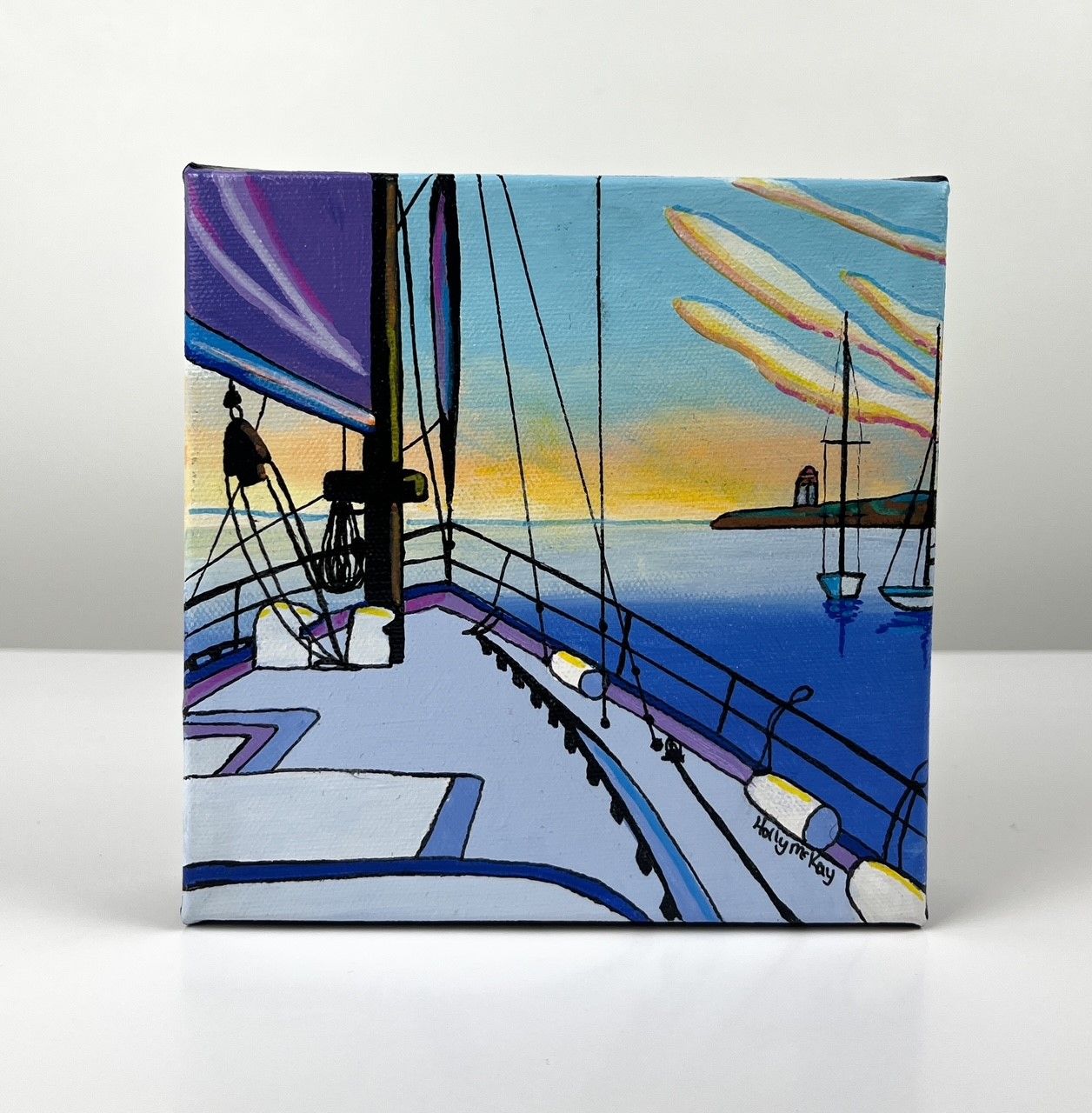 Holly McKay Saint John New Brunswick Canada Handworks Gallery Canadian Artist Acrylic Painting Sailing River Sail Boat