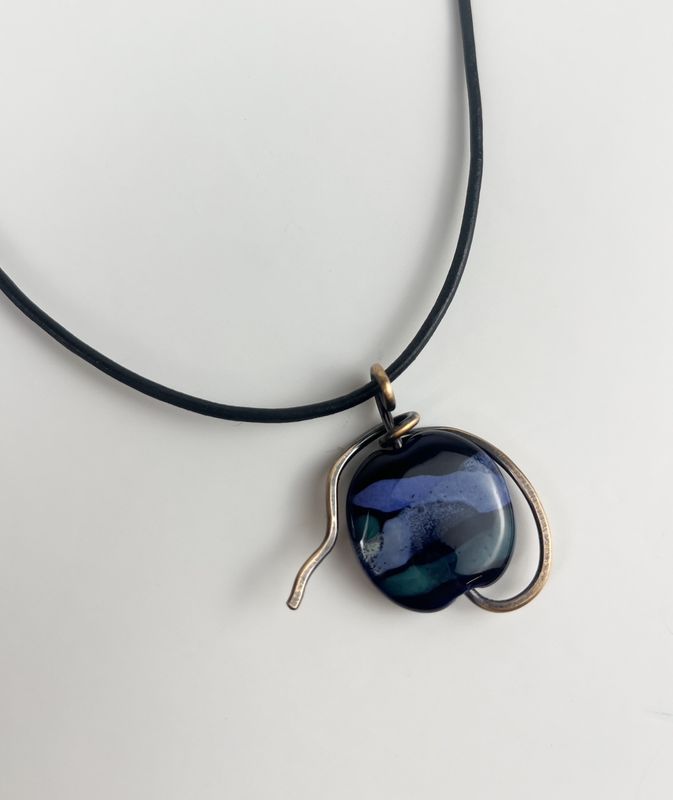 Kazuri Ceramic Bead with Red Bronze Pendant