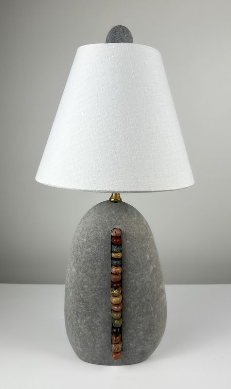 Stacked Stone Lamp with Linen Lamp Shade