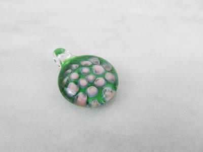 Small Implosion pendant & sterling silver chain, green and pink bubbles