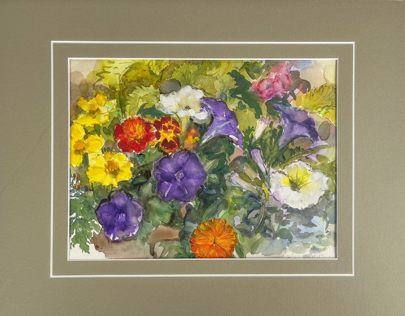 "Summer Garden" Watercolor on paper, matted 14x18"