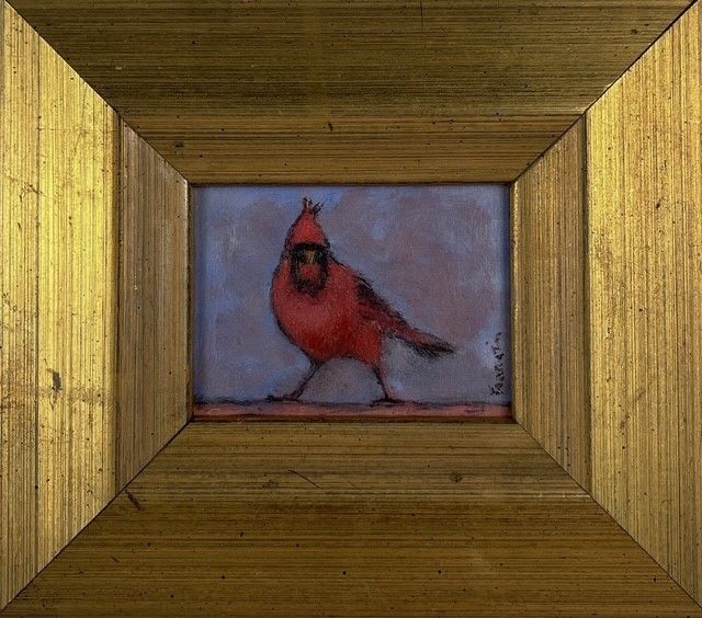 "Little Cardinal" 2.73x3" Framed Oil 5.75x 6.75"