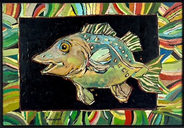 Ted Michener Saint John New Brunswick Canada Handworks Canadian Painting, Oil, "Fish Composition 2"  