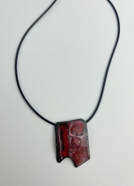 Pendant Powdered Glass/ Mixed Metal on Leather Cord