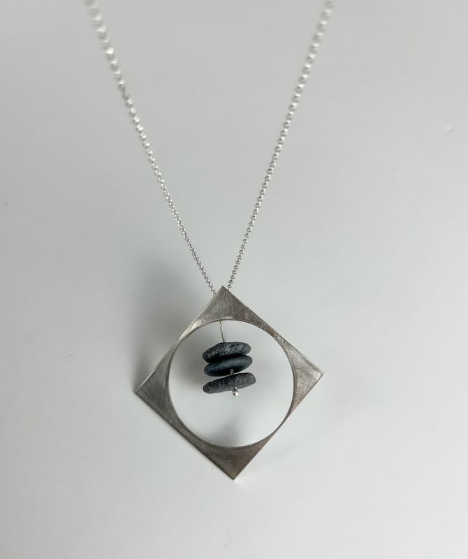 Sterling Silver Pendant with Stones 18"