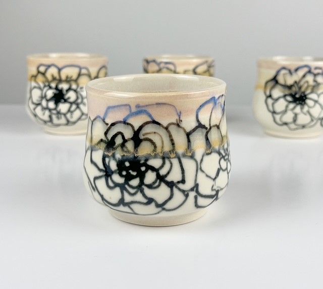 Peach & White Flower Wine Cups
