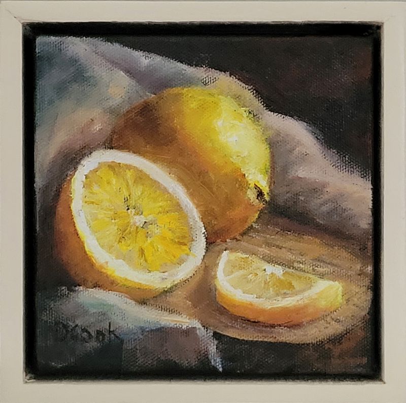 "Lemon Slices" Still Life 5x5x1.5" Oil Framed 6x6x2"