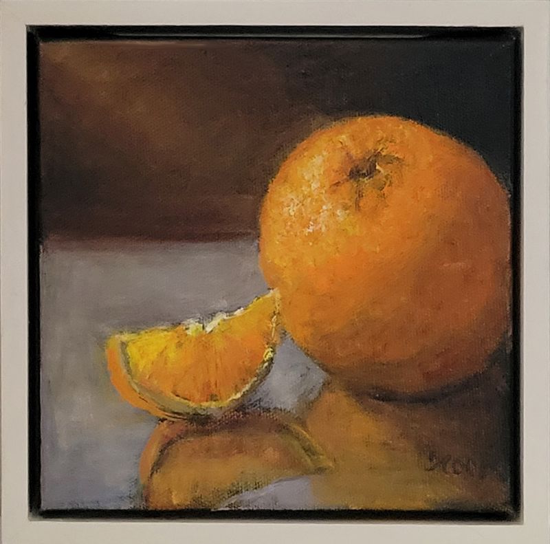 "Orange Glow" Still Life 6x6x1.5" Oil Framed 7x7x2"