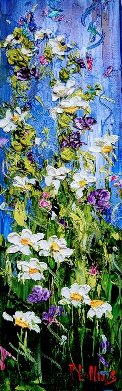 &quot;Whispers in the Garden&quot; 4x12&quot; Oil Knife Painting on Canvas