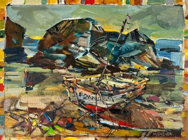 Ted Michener Saint John New Brunswick Canada Handworks Canadian Oil Painting Francesca Rowboat Fishing Boat Seascape Beach