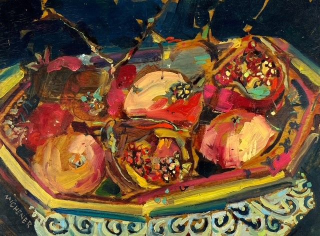 Ted Michener Saint John New Brunswick Canada Handworks Canadian Oil Painting Pomegranate Fruit Fruitbowl 