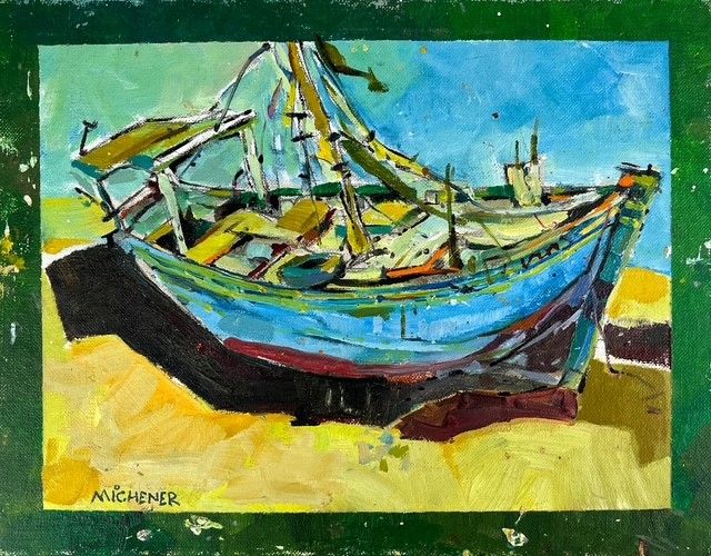 Ted Michener Saint John New Brunswick Canada Handworks Canadian Oil Painting Blue Beauty Fishing Boat Seascape