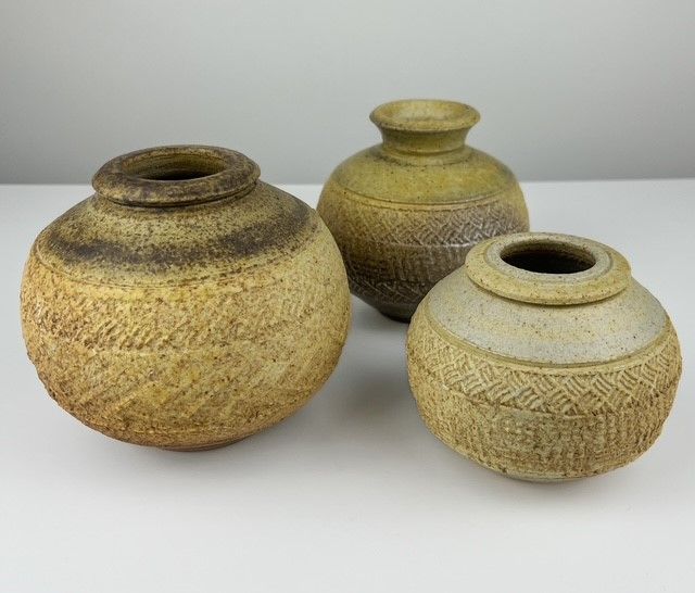 Dried Textured Salt-Fired Pottery Vase