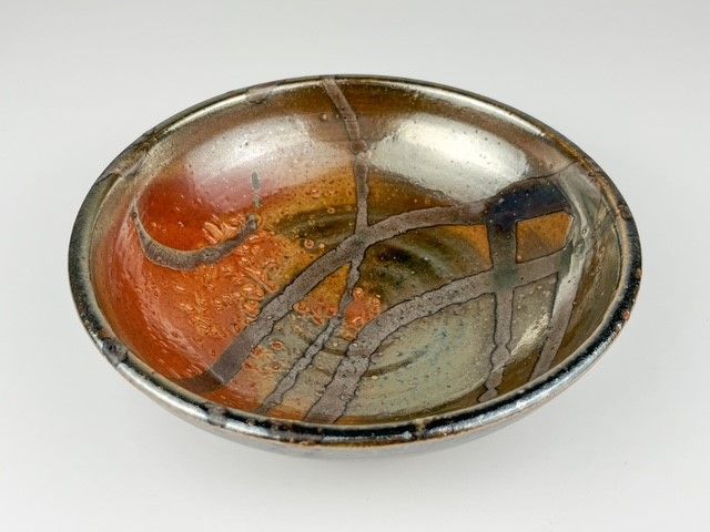 Shino Low Bowl with Oribe Stripes