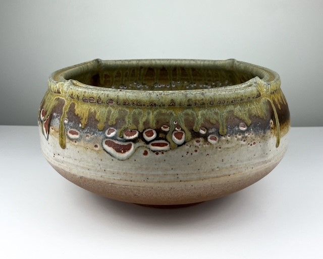 Ash Drip Rim Roman Bowl 11&quot;