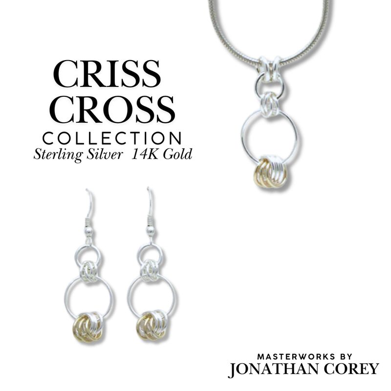 2 Tone Criss-Cross Hook Earrings SS&amp;14K Gold