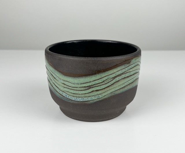 Black Clay with Aqua Glaze Pottery Tumbler