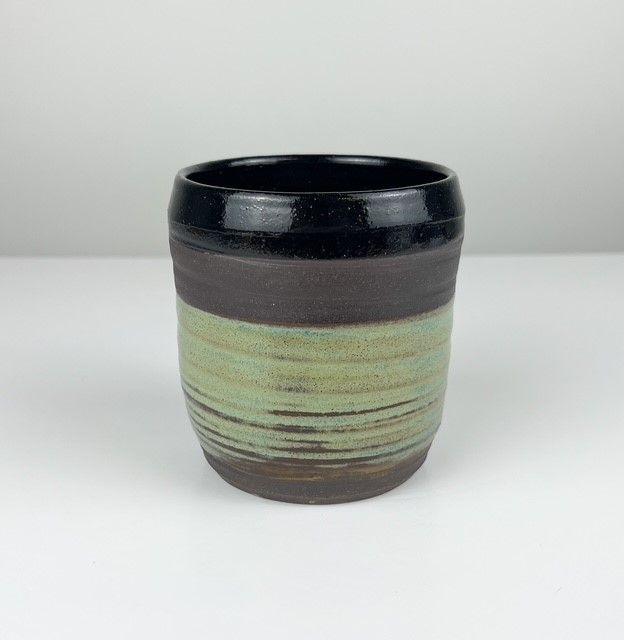 Black Clay with Aqua Glaze Pottery Tumbler