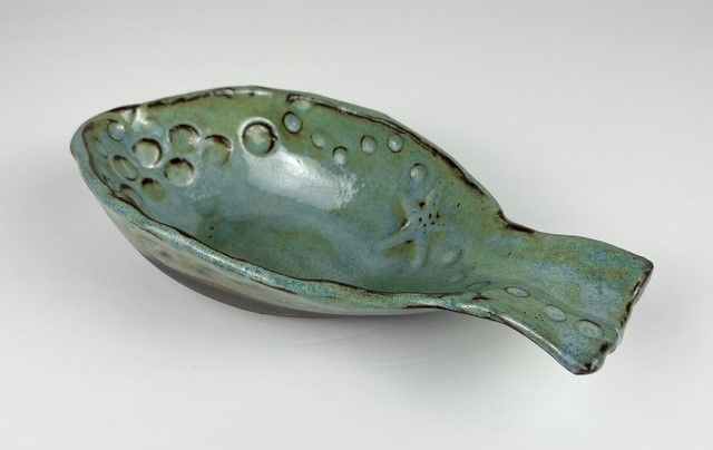 Black Clay with Aqua Glaze Fish Dish
