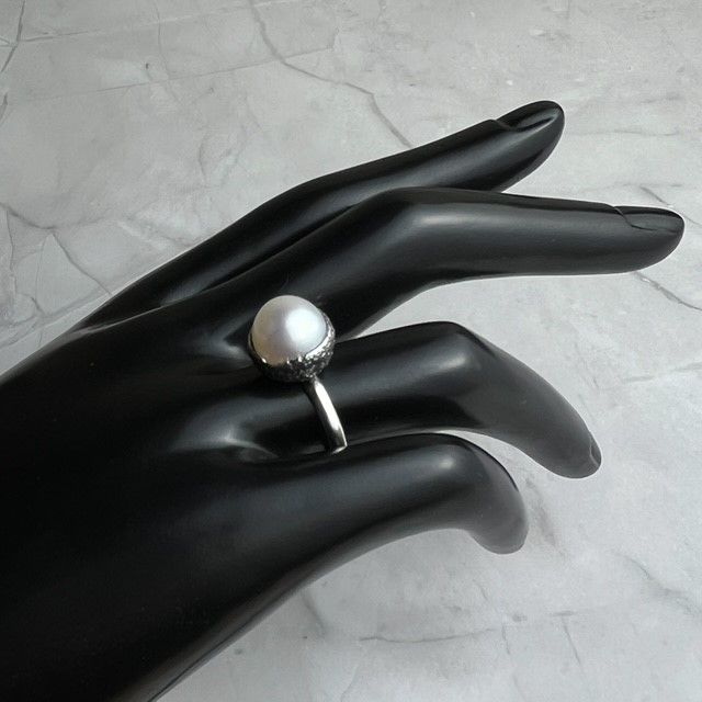 Akoya Pearl Ring SS Acorn Pod Cast 12-13mm Pearl
