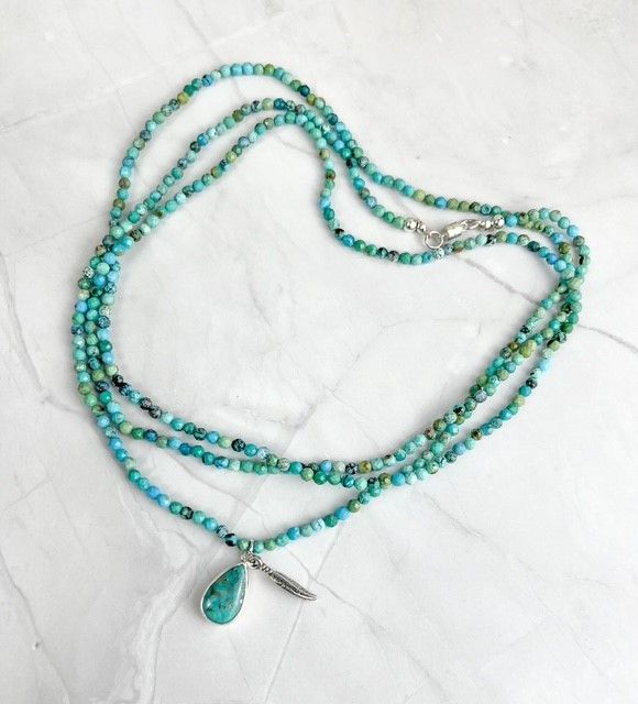 Turquoise Feather Pendant Sterling Silver